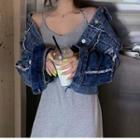Ripped Denim Jacket / Strappy Midi A-line Drss