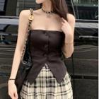 Strapless Button-up Camisole Top / Plaid Pants