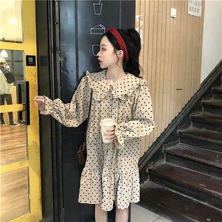 Dotted Ruffle-hem Shirt Dress