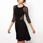 Lace Panel Perforated A-line Dress