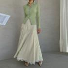 Deep-slit Lace-hem Satin Maxi Skirt