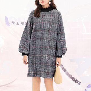 Plaid Pullover Dress Dark Gray - One Size
