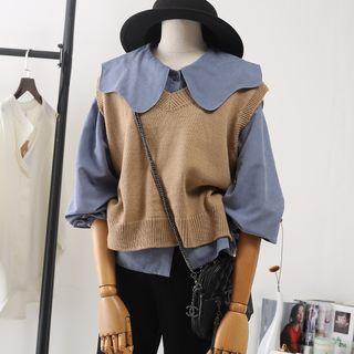 V-neck Vest / Puff Sleeve Shirt