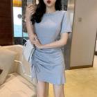 Ruffled-hem Drawstring Mini Dress
