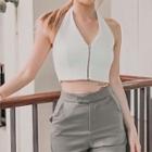 Zipped Cropped Halter Top