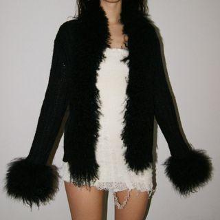 Fluffy-cuff Knit Cardigan