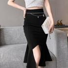 Asymmetrical Ruffle Hem Pencil Skirt