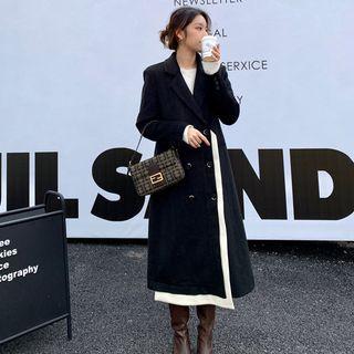 Double Breasted Color Panel Long Coat