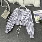 Long-sleeve Pinstriped Crop Top