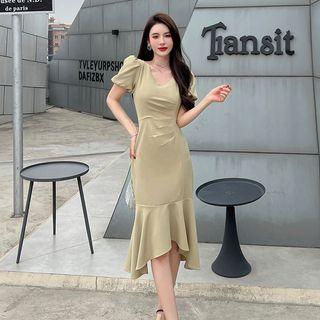 Short-sleeve Irregular Midi Mermaid Dress