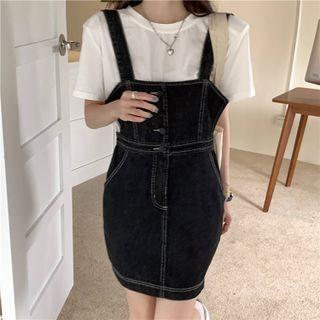 Short-sleeve Plain T-shirt / Denim Overall
