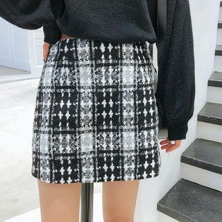 Plaid Tweed A-line Skirt