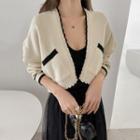 Scallop-edge Contrast-trim Open Cardigan