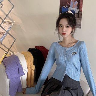 Applique Round-neck Cropped Cardigan