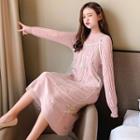 Set: Cable Knit Sweater Midi Dress + Spaghetti Strap Sequined Mesh Dress