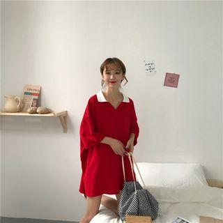 Contrast Collar 3/4-sleeve Polo Shirt