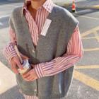 Lettering Print Button-up Sweater Dress