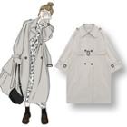 Double-breasted Trench Coat / Floral Midi A-line Dress