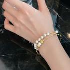 Freshwater Pearl Layered Alloy Bangle Gold - One Size