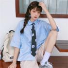 Short-sleeve Tie Neck Floral Shirt