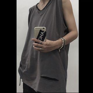 Distressed Round Neck Sleeveless Top