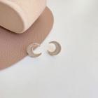 Moon Rhinestone Shell Earring 1 Pair - S925 Silver - White - One Size