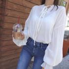 Bell-sleeve Tie-front Top Ivory - One Size
