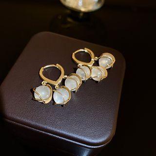 Resin Bead Alloy Fringed Earring 1 Pair - Gold & White - One Size