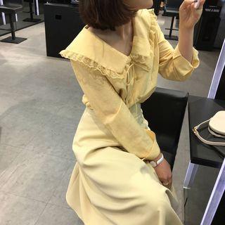 Long-sleeve Lace Trim Double Breasted Shirt