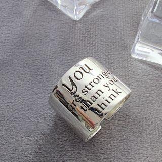 Lettering Embossed Sterling Silver Open Ring J2897 - Silver - One Size