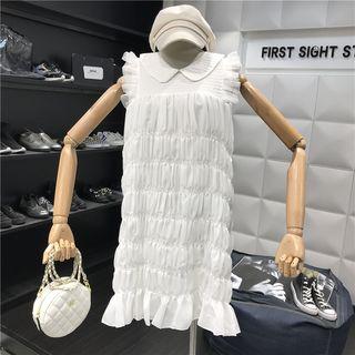 Sleeveless Frill Trim Crinkled Mini Dress