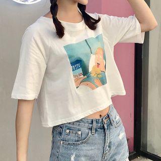Short-sleeve Cartoon Cropped T-shirt