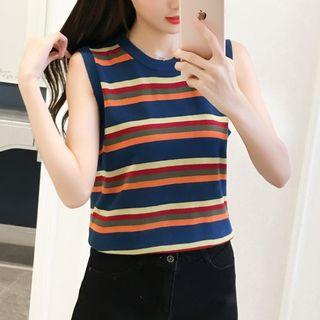 Sleeveless Striped Knit Top As Shown In Figure - One Size