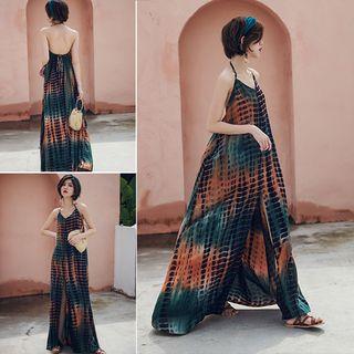 Spaghetti Strap Printed Open-back Maxi Sundress As Shown In Figure - One Size