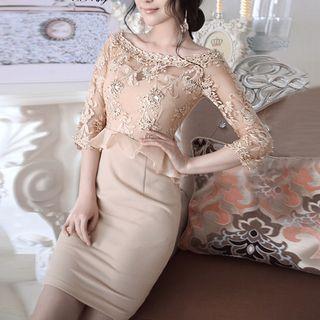 Embroidered Peplum Sheath Dress