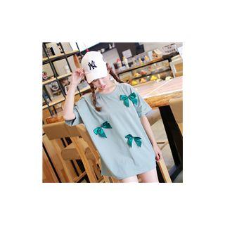 Elbow-sleeve Bow-accent Top