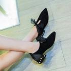 Embellished Block Heel Pointed Ankle Boots