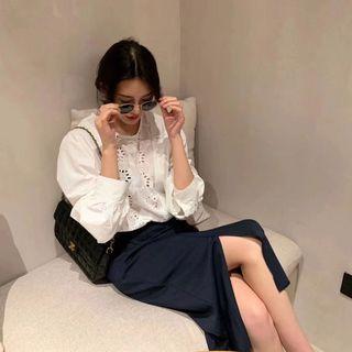 Embroidered Eyelet Panel Blouse White - One Size