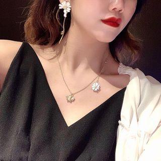 Asymmetric Alloy Flower Pendant Necklace / Dangle Earring