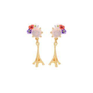 Fashion And Creative Plated Gold Paris Tower Enamel Flower Earrings With Cubic Zirconia Golden - One Size