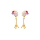 Fashion And Creative Plated Gold Paris Tower Enamel Flower Earrings With Cubic Zirconia Golden - One Size
