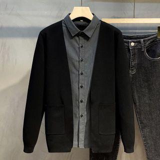 Mock Two-piece Shirt Panel Cardigan