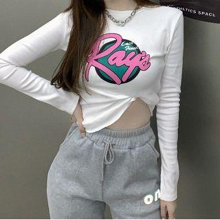 Long Sleeve Letter Print T-shirt White - One Size