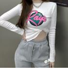 Long Sleeve Letter Print T-shirt White - One Size