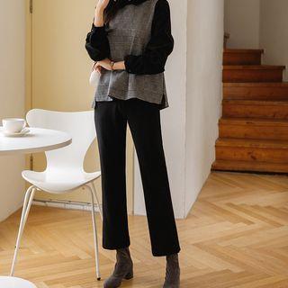 Slit-side Velvet-lined Straight-cut Pants