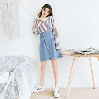 High Waist Denim Jumper Skirt