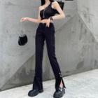 High Waist Plain Slit Boot-cut Pants