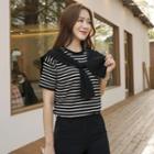 Inset Knotted Scarf Stripe Knit Top