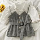 Mock Two-piece Houndstooth Shirt With Belt