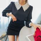 Laced Collar Bishop-sleeve Chiffon Blouse